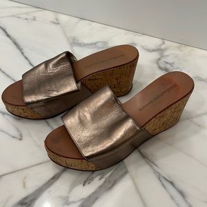 Diane Avon Furstenberg Metallic Cork Wedge Slides